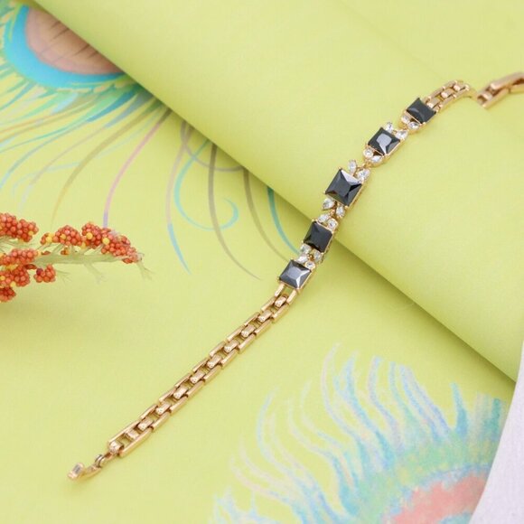 Elegant Rose Gold Bracelet with Black Square Stones and Sparkling CZ, XPBL0708 - Picture 5 of 12